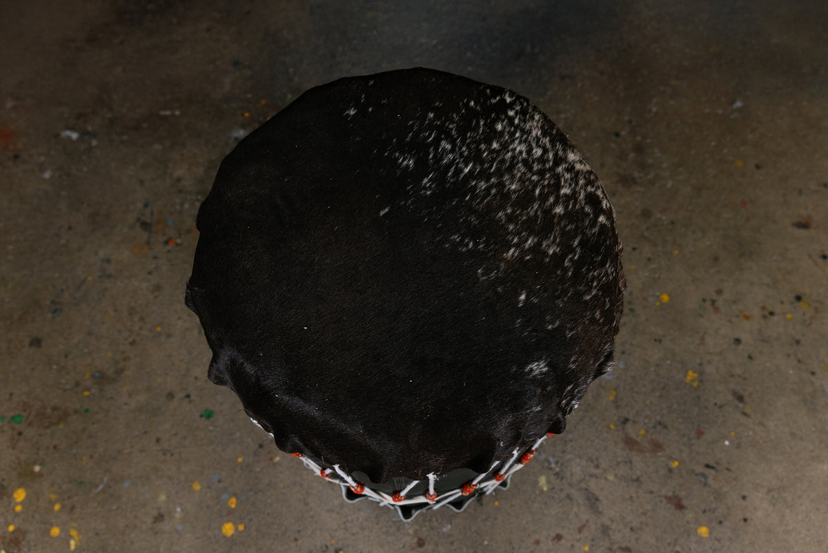 NATIVE LEATHER END TABLE OTTOMAN BLACK