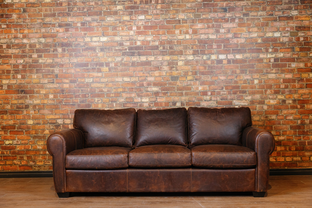 SHELDON LEATHER SOFA FLOOR MODEL PREMIUM BROWN LEATHER (SOLD)