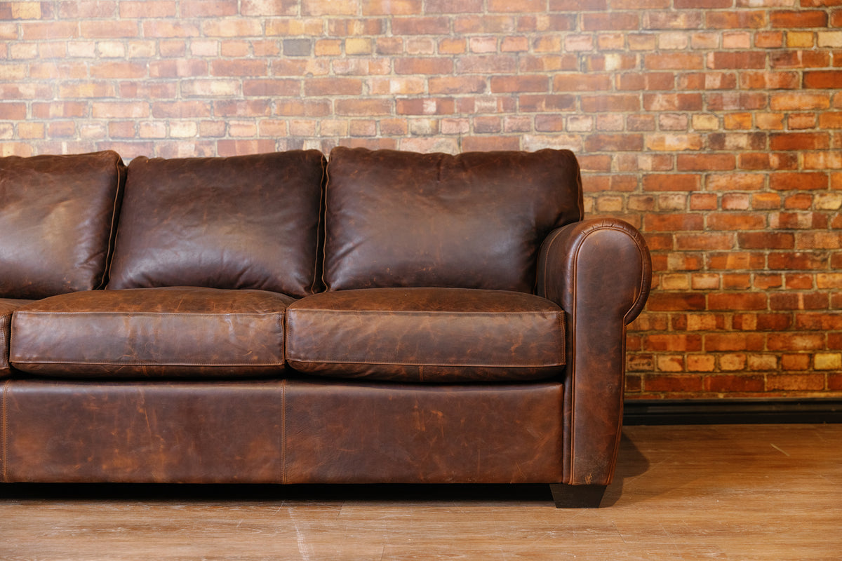 SHELDON LEATHER SOFA FLOOR MODEL PREMIUM BROWN LEATHER (SOLD)