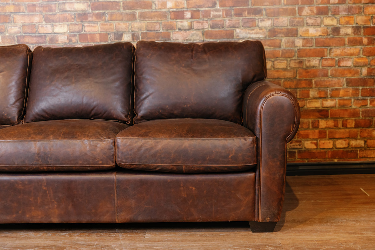 SHELDON LEATHER SOFA FLOOR MODEL PREMIUM BROWN LEATHER (SOLD)
