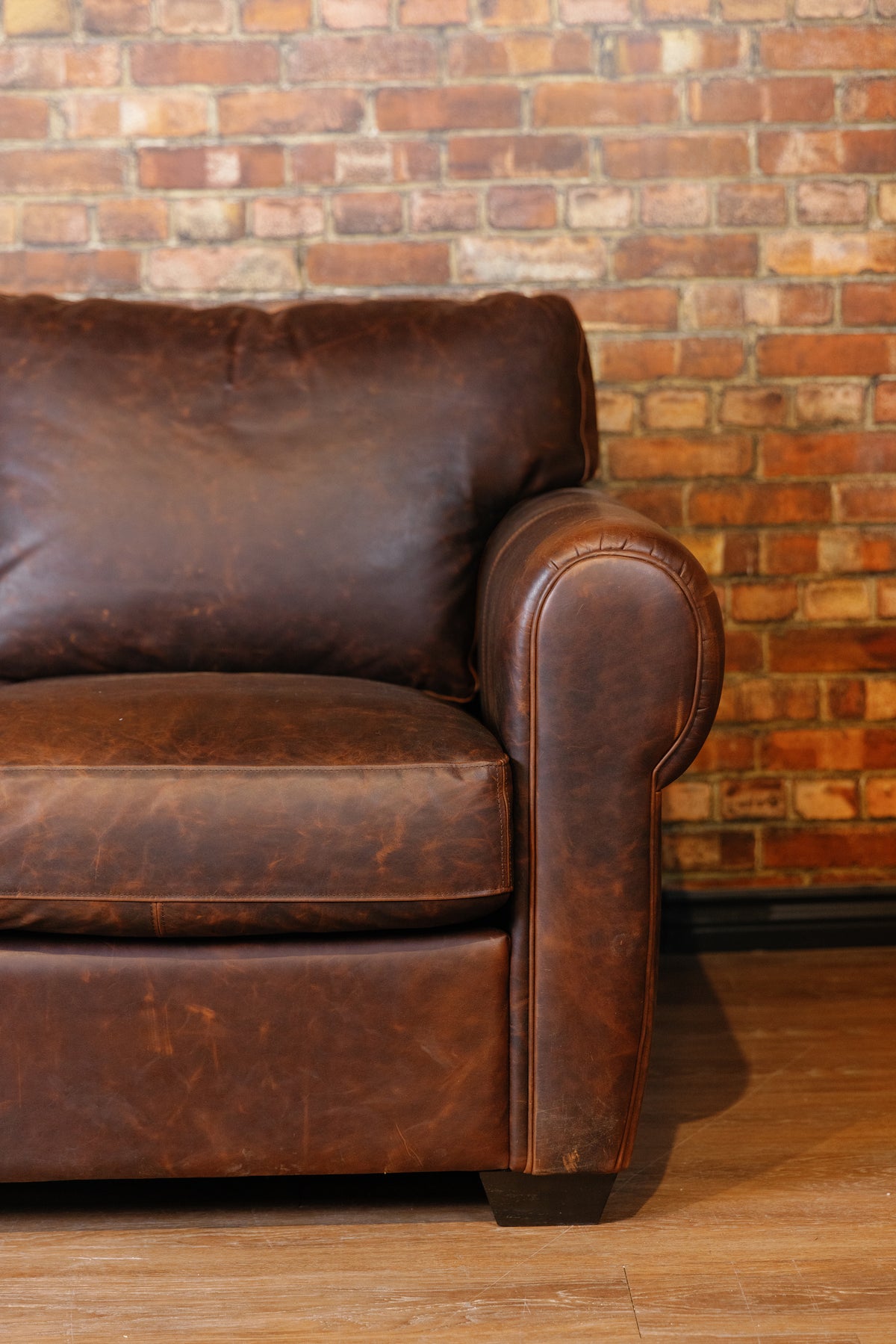 SHELDON LEATHER SOFA FLOOR MODEL PREMIUM BROWN LEATHER (SOLD)