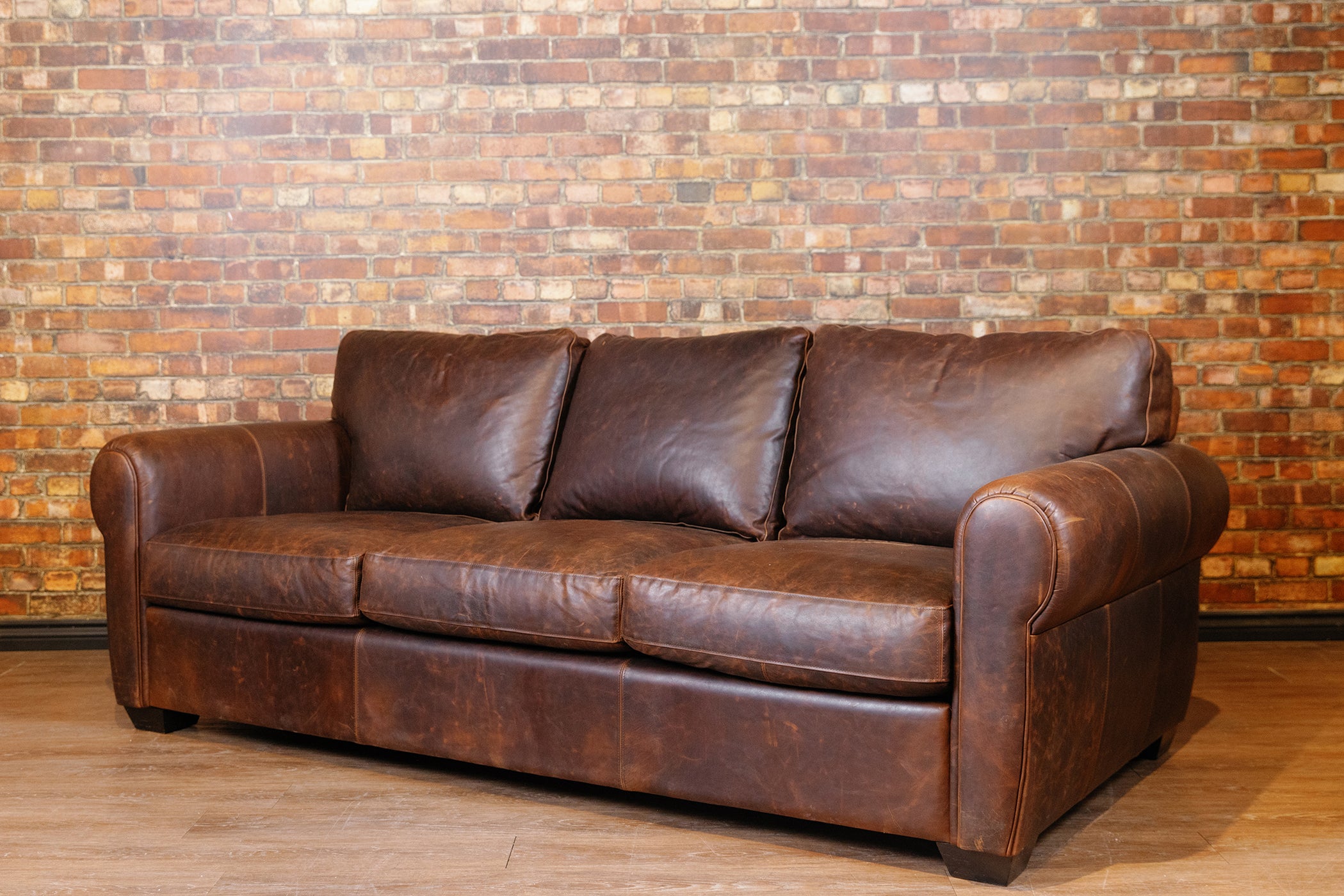SHELDON LEATHER SOFA FLOOR MODEL PREMIUM BROWN LEATHER (SOLD)