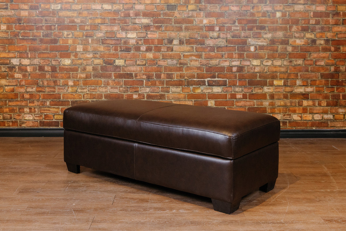 LARGE STORAGE OTTOMAN IN CHOCOLATE BROWN FLOOR MODEL
