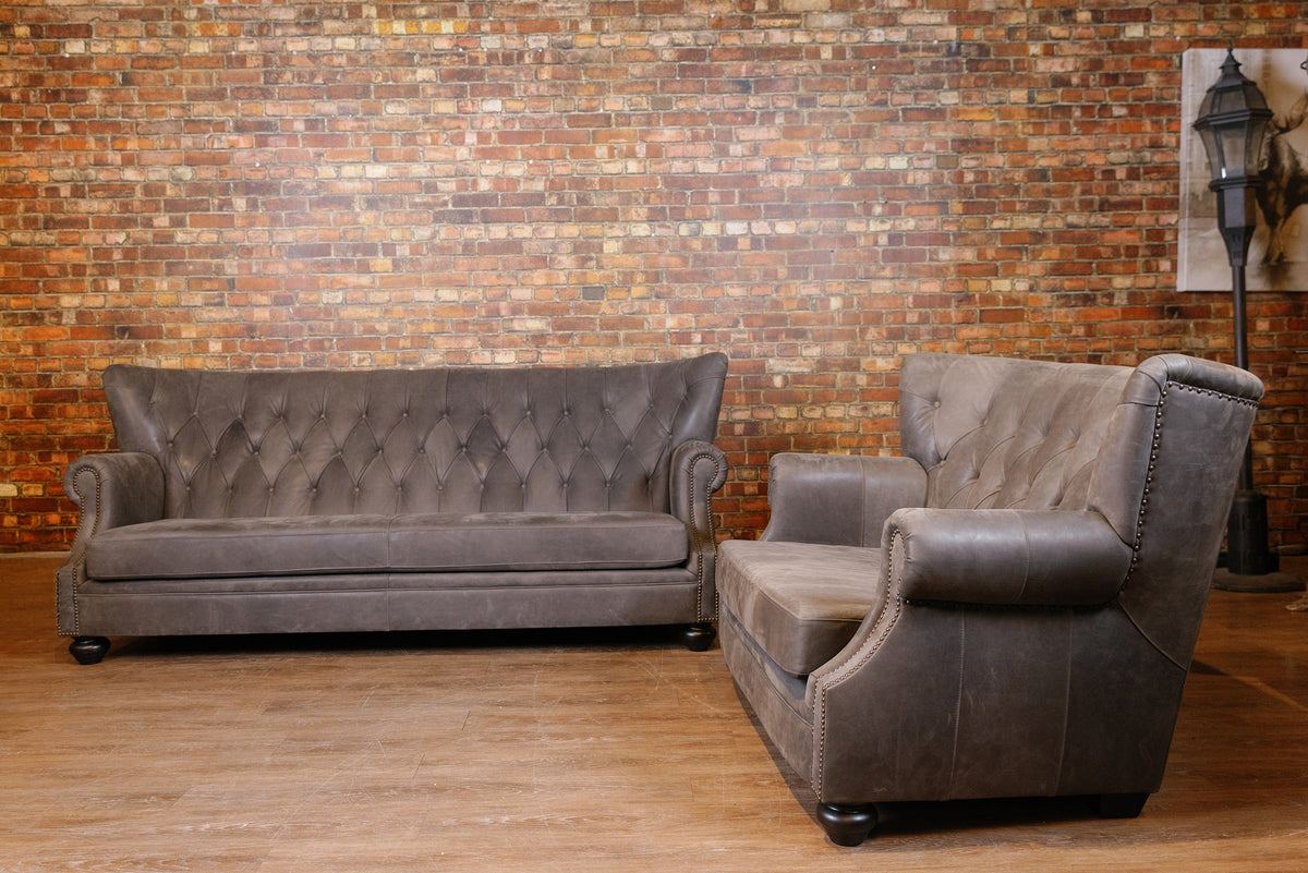 WRITERS SOFA AND LOVESEAT PAIR ( PREMIUM GREY LEATHER FULL GRAIN) SOLD