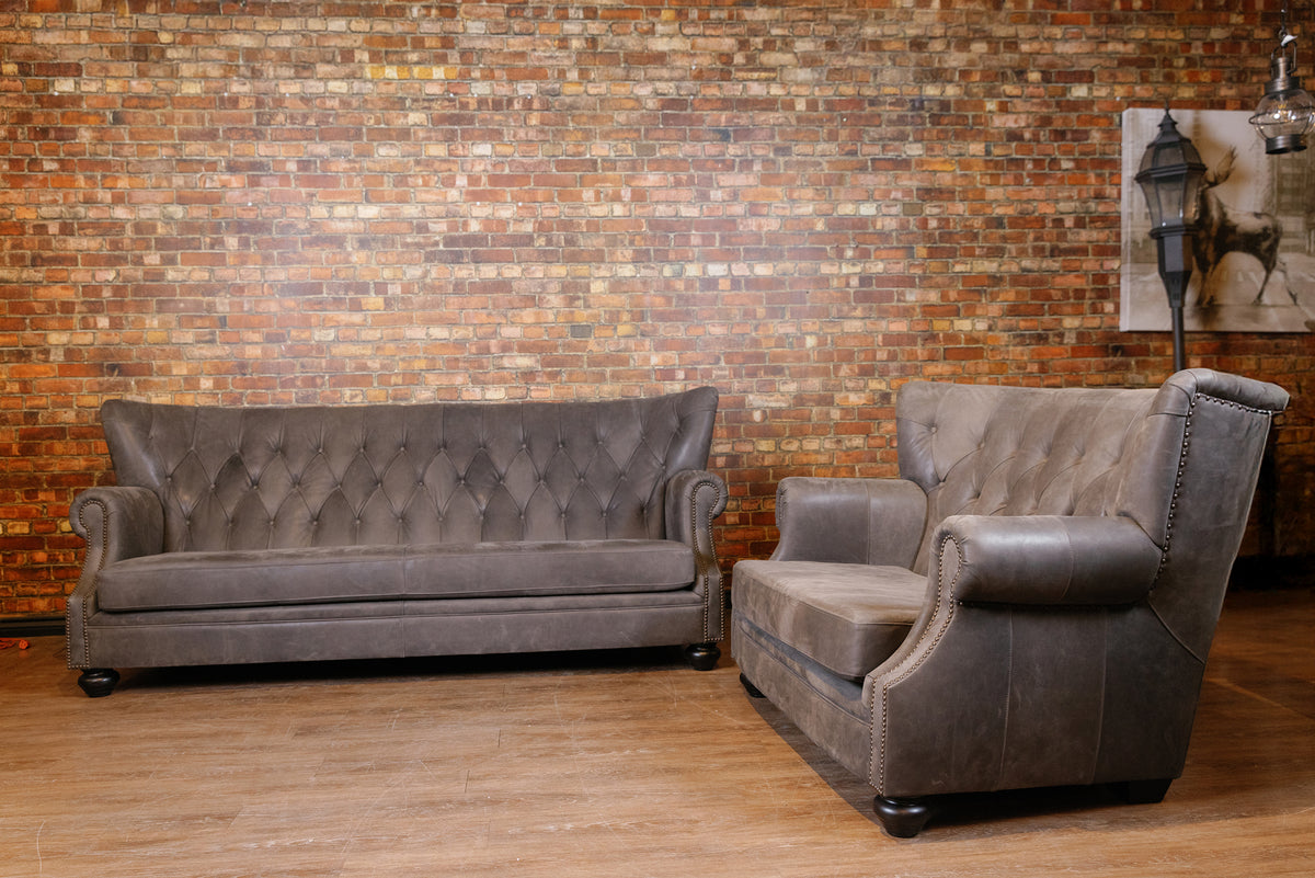 WRITERS SOFA AND LOVESEAT PAIR ( PREMIUM GREY LEATHER FULL GRAIN) SOLD