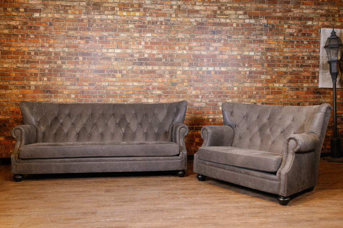 WRITERS SOFA AND LOVESEAT PAIR ( PREMIUM GREY LEATHER FULL GRAIN) SOLD