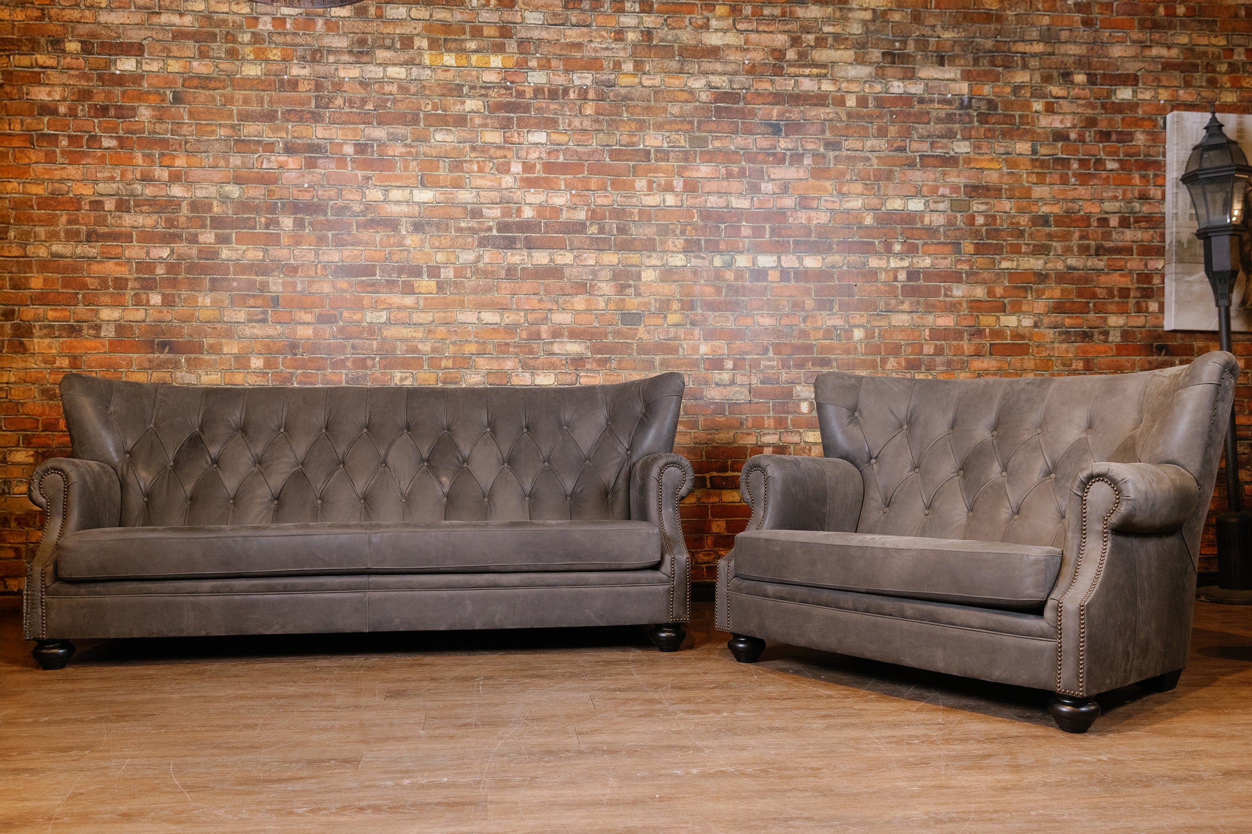 WRITERS SOFA AND LOVESEAT PAIR ( PREMIUM GREY LEATHER FULL GRAIN) SOLD