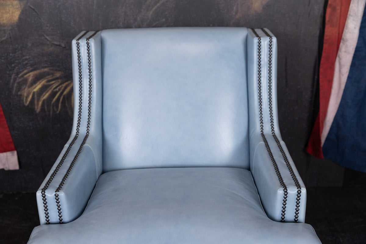 VIVIAN LEATHER SWIVEL ICE BLUE FLOOR MODEL CHAIR