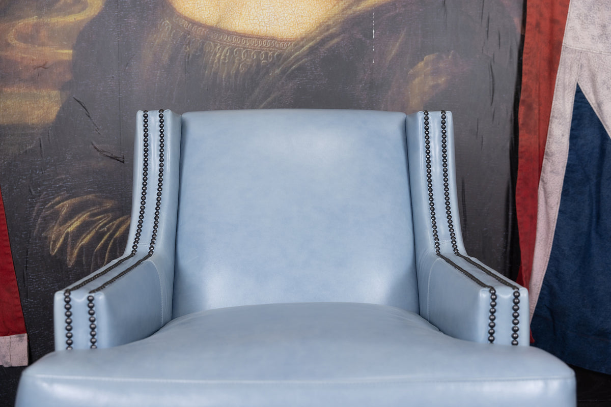 VIVIAN LEATHER SWIVEL ICE BLUE FLOOR MODEL CHAIR