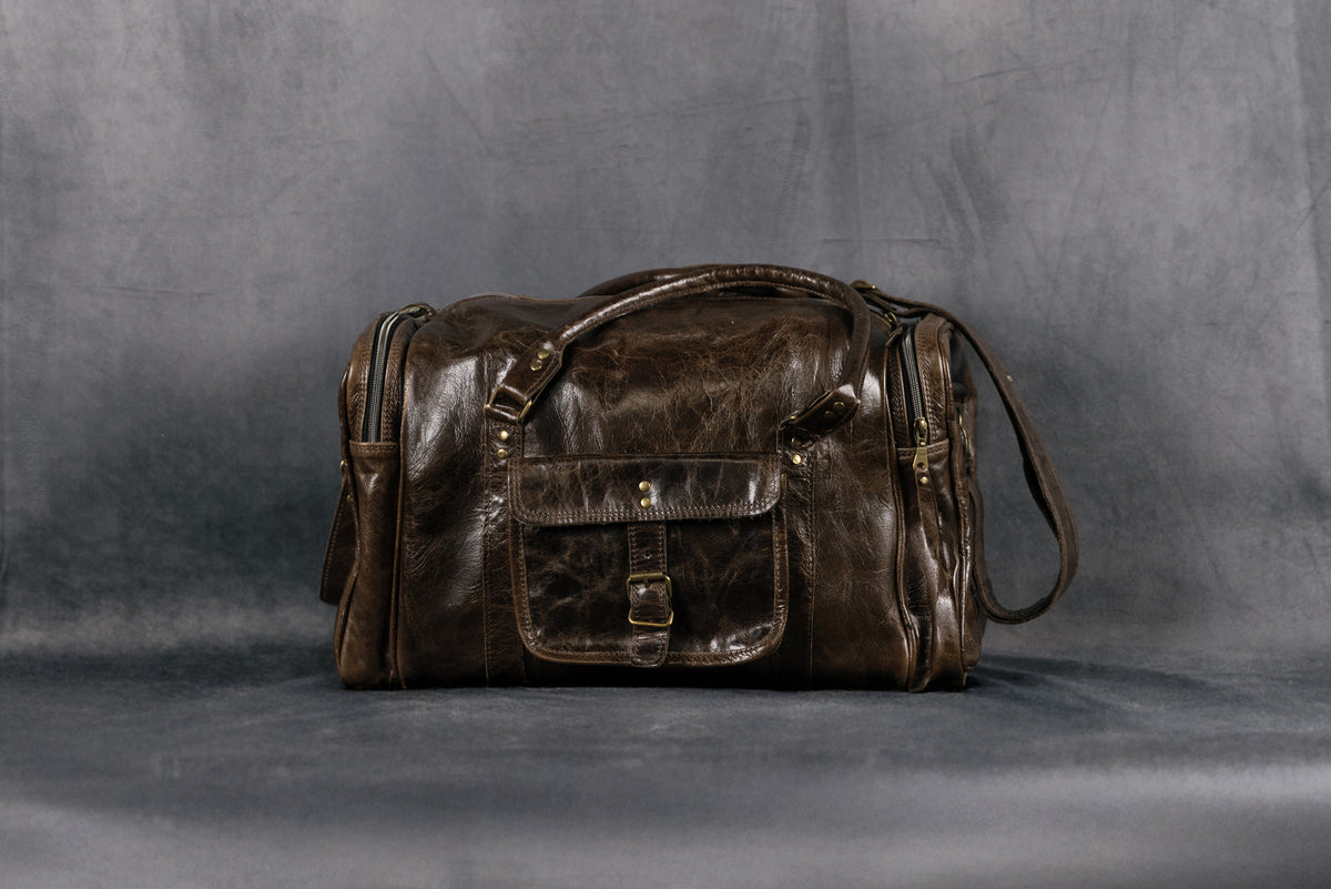 TRAVELLER LEATHER DUFFELBAG CHOCOLATE