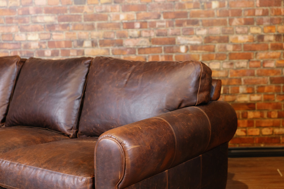 SHELDON LEATHER SOFA FLOOR MODEL PREMIUM BROWN LEATHER (SOLD)