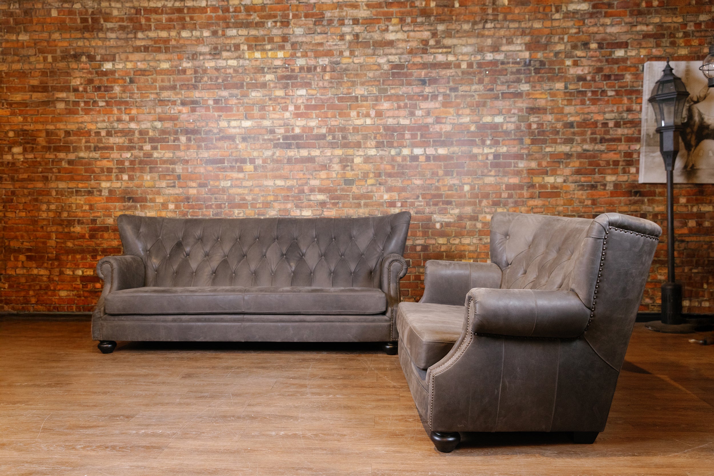 WRITERS SOFA AND LOVESEAT PAIR ( PREMIUM GREY LEATHER FULL GRAIN) SOLD